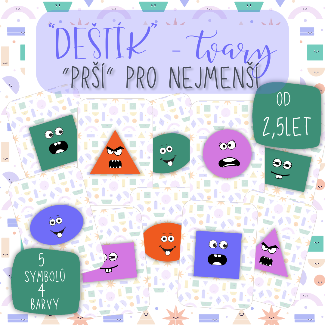 "Deštík" tvary - dětská karetní hra v PDF